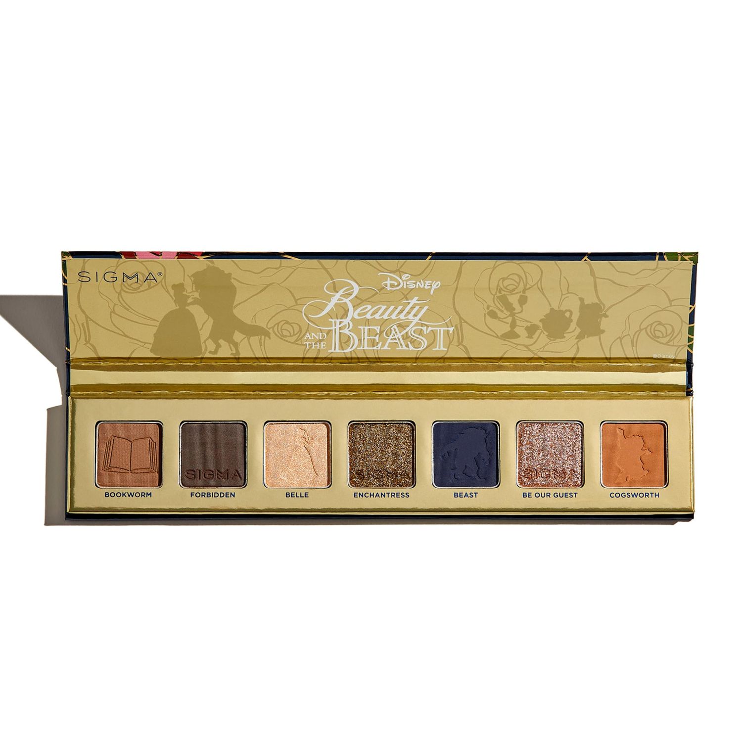 Sigma Beauty Mini Eyeshadow Palette - Limited-Edition Disneys Beauty and the Beast Makeup Eyeshadow Palette with Matte, Metallic, and Shimmer Finishes, Includes Dual-Ended Brush and Built-In Mirror