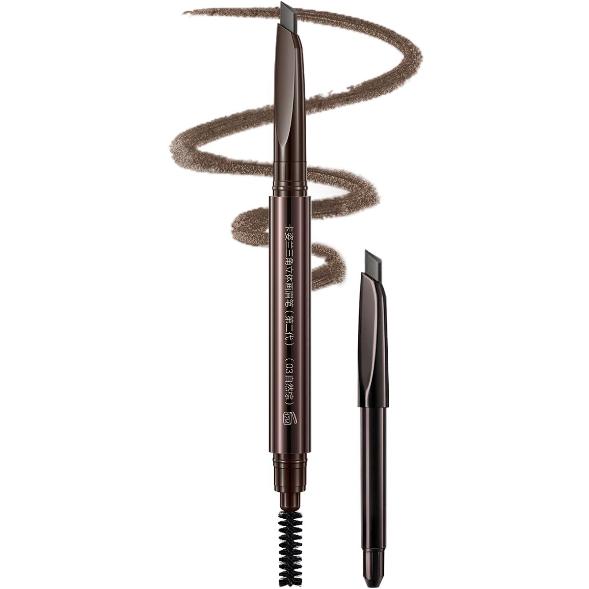 CRASLAN Makeup Brow Eyebrow Definer Pencil, Waterproof, Longlasting, Dual-Sided Brow Brush with Refill &amp; Spoolie, 03 Natural Brown,Triangle Tip