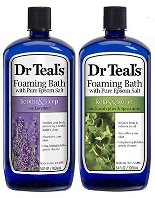Dr Teal&#39;s Foaming Bath Variety Gift Set (2 Pack, 34oz ea.) - Soothe &amp; Sleep Lavender &amp; Relax &amp; Relief Eucalyptus &amp; Spearmint - Pure Epsom Salt &amp; Essential Oils Alleviate Stress &amp; Clear The Mind