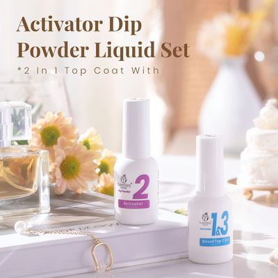 Beetles Dip Powder Liquid Set - 2 In 1 Dip Base &amp; Top Coat and Activator, Dip Nail Liquid Set for Dipping Powders French Nail Design Dip Nail Kit Manicure Valentines Gift for Women, 0.51 fl.ozBot