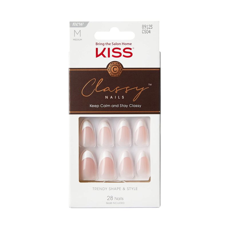 KISS Classy Fake Nails Ready-To-Wear DIY Manicure - Dashing, Waterproof, Smudge Proof, Chip Proof, No Dry Time, Durable &amp; Flexible, Long Lasting, Medium &amp; Coffin Shaped, Quick &amp; Easy | 28 Count