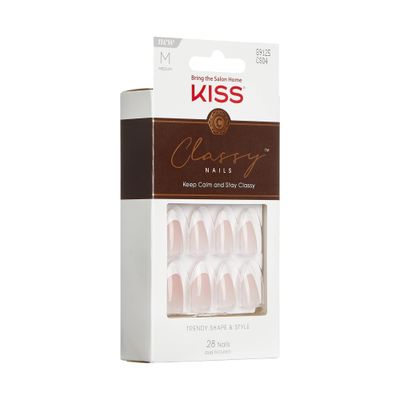 KISS Classy Fake Nails Ready-To-Wear DIY Manicure - Dashing, Waterproof, Smudge Proof, Chip Proof, No Dry Time, Durable &amp; Flexible, Long Lasting, Medium &amp; Coffin Shaped, Quick &amp; Easy | 28 Count