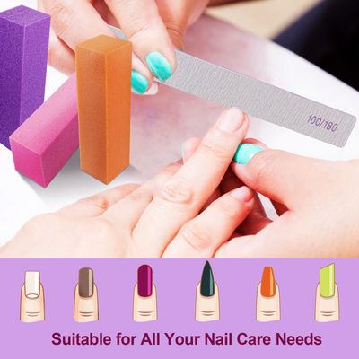 Nail Files and Buffers (24 Pack), Nail Buffer Block Nail File Set for Acrylic and Natural Nails, Professional Manicure Tool 4 Sides 100120180 Grit Emery Board Sponge Buffing Buffers Blocks Gray