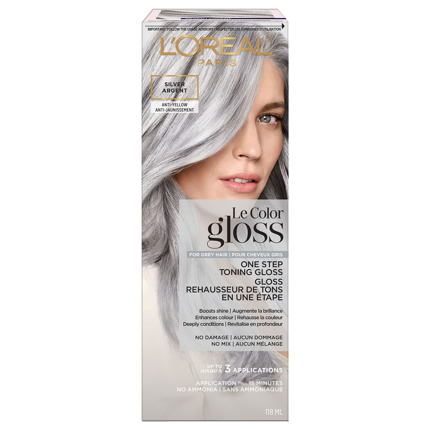 L&#39;Oreal Paris Le Color Gloss One Step In-Shower Toning Hair Gloss, Neutralizes Brass, Conditions &amp; Boosts Shine, Silver, 4 Ounce