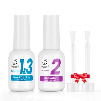Beetles Dip Powder Liquid Set - 2 In 1 Dip Base &amp; Top Coat and Activator, Dip Nail Liquid Set for Dipping Powders French Nail Design Dip Nail Kit Manicure Valentines Gift for Women, 0.51 fl.ozBot