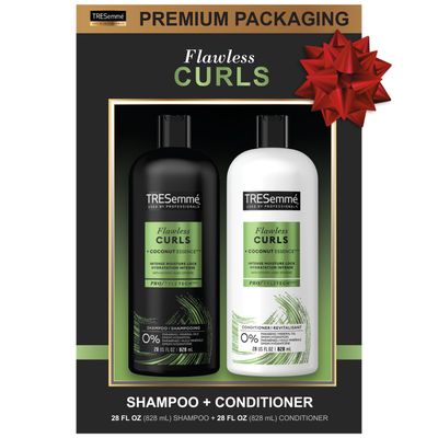 TRESemm Flawless Curls Shampoo and Conditioner Set, Curly Hair Products with Coconut Oil Leaves Curls Defined, Sulfate Free, Frizz Free, 28 Fl Oz Ea