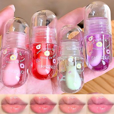 DENESTUP 4 Pcs Lip Gloss Oil Set, Fruit Flavored Lip Gloss Set Cute Lip Jelly Hydrating Lip Make-Up for Kids and Teens, Kid Friendly, Party Gift, Non-toxic
