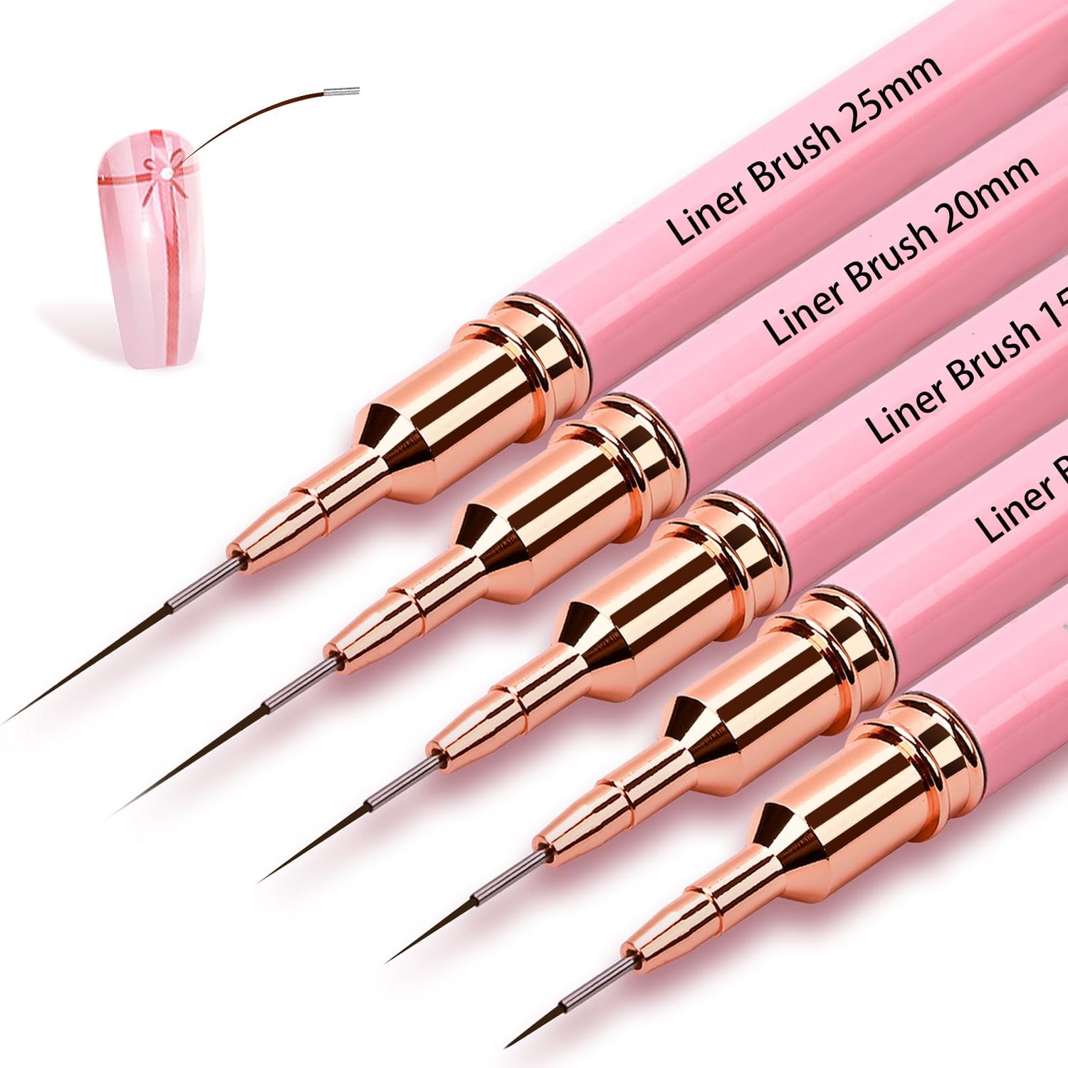5Pcs Nail Art Liner Brushes,Liner Brush For Nails Gel,Thin Liner Nail Brush Set,Nail Art Striping Brushes,Painting Art Design Pen For Long Lines, Thin Details, Fine Drawing Sizes 59132025mm