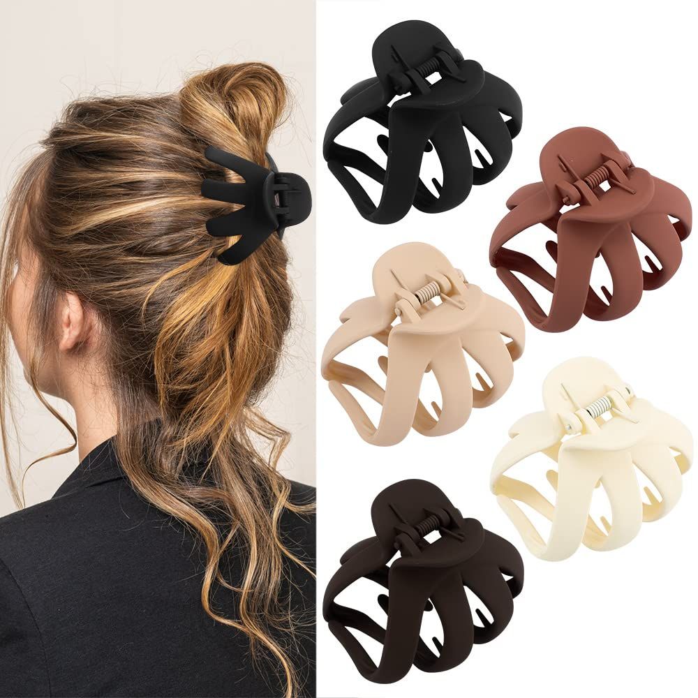 Atoden Hair Clips, 5Pcs Octopus Matte Hair Claws for Women, Large 3.15&quot; Hair Clips for Thick Hair, Non-slip Jaw Clips, Hair Accessories