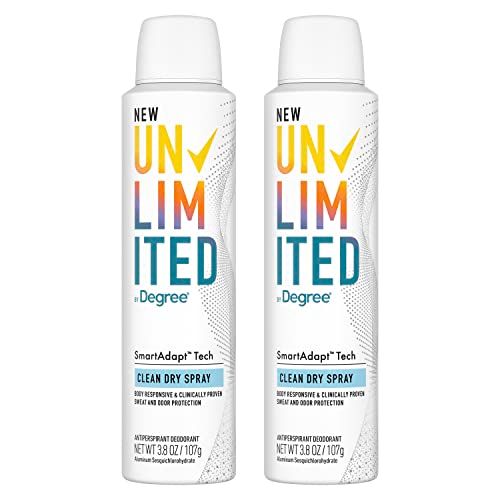 Degree Unlimited Antiperspirant Deodorant Dry Spray Clean 2 Count Long-Lasting Sweat &amp; Odor Protection with Antiperspirant Technology SmartAdapt Tech 3.8 oz