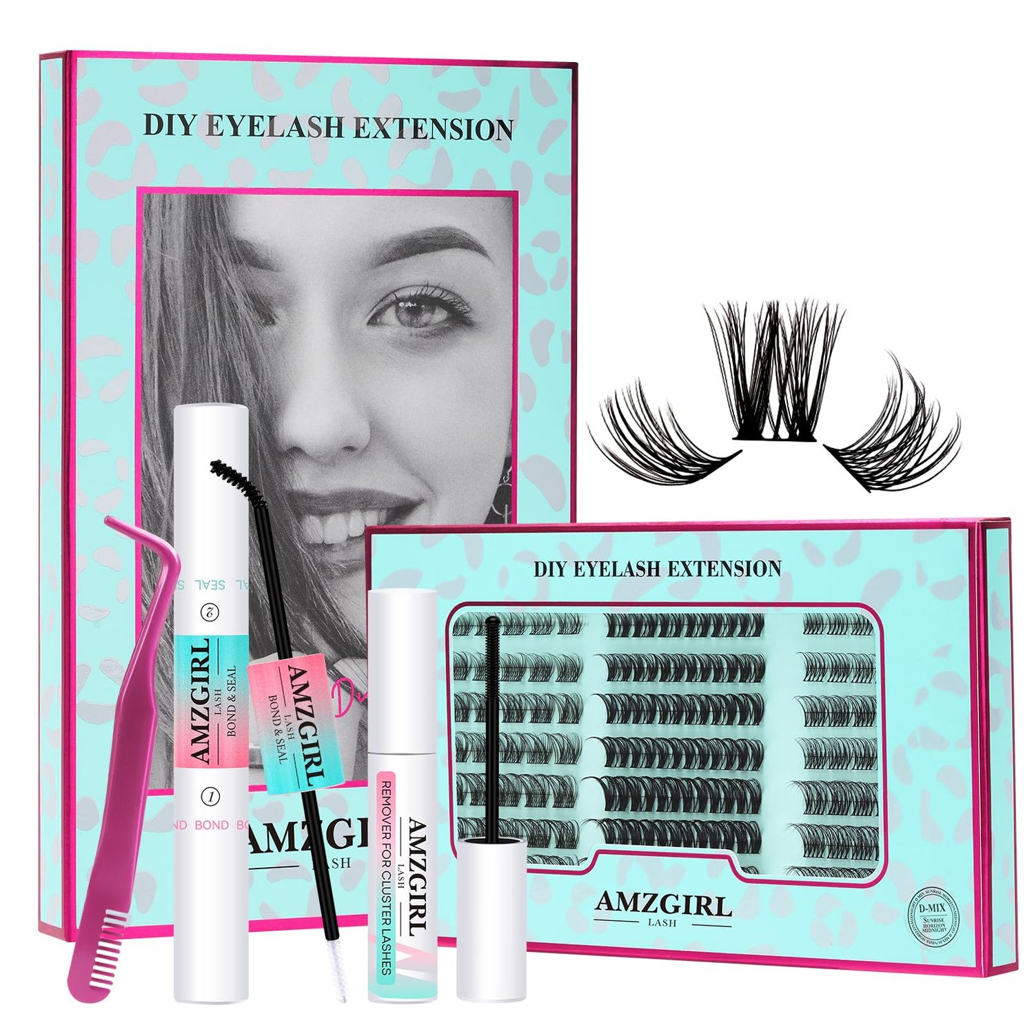 Lash Extension Kit Eyelash Clusters Individual Lashes Extensions Kits With Cluster Lashes Wispy, Lash Bond &amp; Seal, Lash Remover,Applicator at Home Lash Extensions Kit(SMH04,C-Mix8-16mm kit)