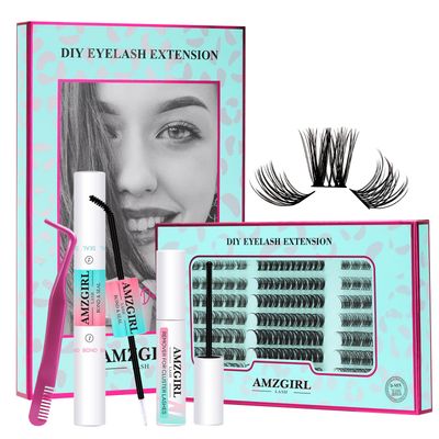Lash Extension Kit Eyelash Clusters Individual Lashes Extensions Kits With Cluster Lashes Wispy, Lash Bond &amp; Seal, Lash Remover,Applicator at Home Lash Extensions Kit(SMH04,C-Mix8-16mm kit)