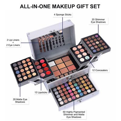 UNIFULL 132 Color All- In- One Makeup For Women Full Kit,Professional Makeup Kit,Makeup Gift Set for Women,Girls&Teens,Include eyeshadowlipstickconcealerLip GlossEyelinerMascara006N2-Silver