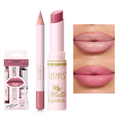 USHAS Lipstick and Lip Liner Combo Set 2 in 1 Waterproof Lipstick for Women Lip liner Set Long Lasting Lipstick, Matte Lipstick Pen with Lip Liner Set Makeup Kits (S11, Pack of 1)