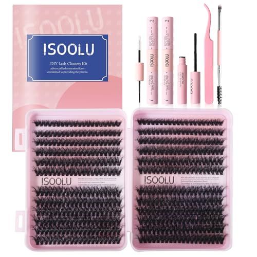ISOOLU DIY Volume Lash Clusters 480pcs Lash Extension Kit Lash Extension Kit50D 9-16mm with Cluster Lashes2pcs Bond and SealLash TweezersEyelash Brush.