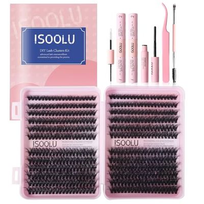 ISOOLU DIY Volume Lash Clusters 480pcs Lash Extension Kit Lash Extension Kit50D 9-16mm with Cluster Lashes2pcs Bond and SealLash TweezersEyelash Brush.