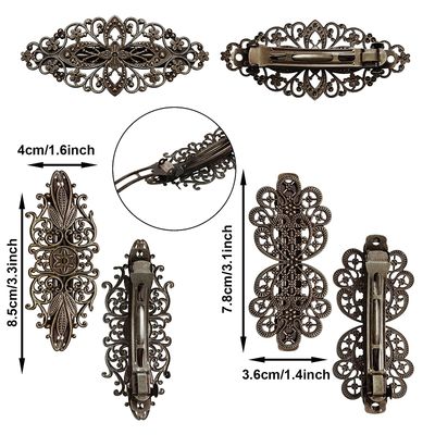Geyoga 6 Pieces Vintage Hair Barrettes for Women Retro French Flower Clips Metal Bronze Hair Pins for Women Hair Styling Accessories