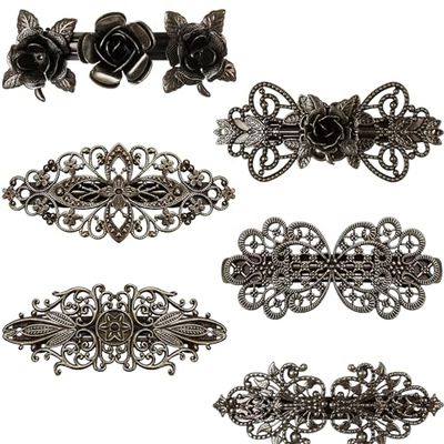 Geyoga 6 Pieces Vintage Hair Barrettes for Women Retro French Flower Clips Metal Bronze Hair Pins for Women Hair Styling Accessories