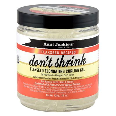 Aunt Jackie&#39;s Flaxseed Recipes Don&#39;t Shrink Elongating Hair Curling Gel for Natural Curls, Coils and Waves, Helps Prevent Dryness and Flaking, 15 oz