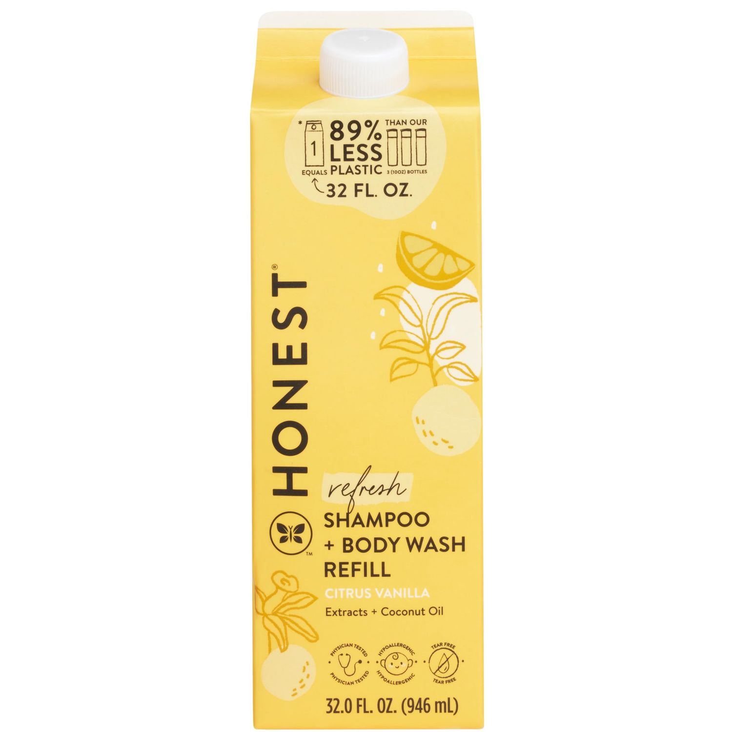 The Honest Company 2-in-1 Cleansing Shampoo  Body Wash Refill Carton | Gentle for Baby | Naturally Derived, Tear-free, Hypoallergenic | Citrus Vanilla Refresh, 32 fl oz