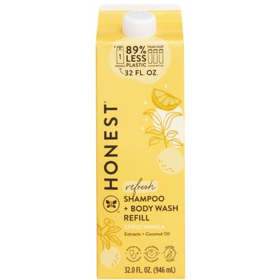 The Honest Company 2-in-1 Cleansing Shampoo  Body Wash Refill Carton | Gentle for Baby | Naturally Derived, Tear-free, Hypoallergenic | Citrus Vanilla Refresh, 32 fl oz