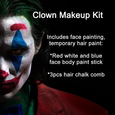Mysense Clown Makeup Kit,Red White and Blue Face Body Paint Stick,Cream Facepaint and Green Temporary Hair Color Chalk for Halloween Costume Cosplay Party DIY