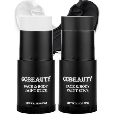 CCBeauty White Black Face Body Paint Stick, Cream Eye Black Sticks for Sports, Blendable Foundation for Clown Skeleton Vampire Skull Joker Mime Cosplay Special Effects Costume SFX Halloween Makeup Kit