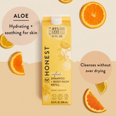 The Honest Company 2-in-1 Cleansing Shampoo Body Wash Refill Carton | Gentle for Baby | Naturally Derived, Tear-free, Hypoallergenic | Citrus Vanilla Refresh, 32 fl oz