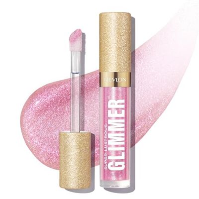 REVLON Super Lustrous Glimmer Gloss, Non-Sticky Lip Gloss, High-Shine Finish, Plant-Based Glitter, 002 Pink Prisma, 0.13 fl oz