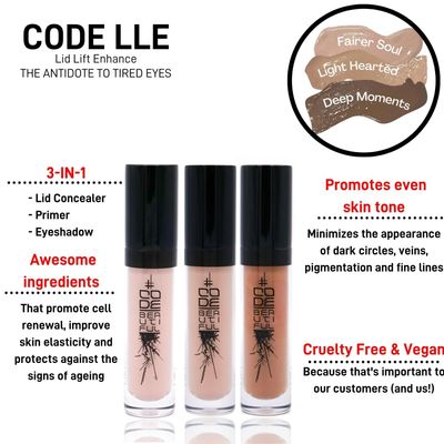 CODE Beautiful Eye Primer and Under Eye Concealer | Eye concealers | Eyeshadow Primer | Eye Lift - The Antidote To Tired Eyes | Vegan &amp; Cruelty Free | LLE Lid Lift Enhance (Deep Moments)