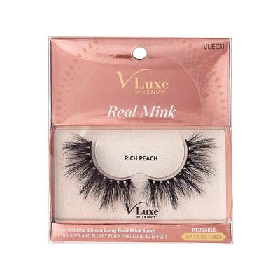 V Luxe by iEnvy False Eyelashes Real Mink Lashes Dramatic Long Eyelashes (Rich Peach)