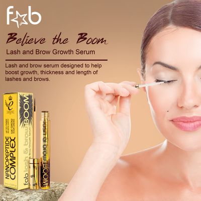 Fab Lash and Brow Boom - The Ultimate Lash and Brow Growth Serum - Lash Serum for Thicker, Longer &amp; Fuller Lashes and Brows - Infused with Castor Oil, Biotin &amp; Eyelash Primer for Healthy Hair Growth