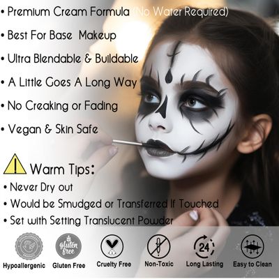 CCBeauty White Black Face Body Paint Stick, Cream Eye Black Sticks for Sports, Blendable Foundation for Clown Skeleton Vampire Skull Joker Mime Cosplay Special Effects Costume SFX Halloween Makeup Kit