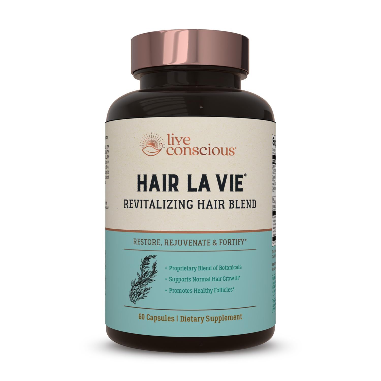 Hair La Vie Live Conscious Revitalizing Blend Hair Growth Vitamins for Women to Support Health of Hair - Supplements wBiotin, Collagen &amp; Saw Palmetto for Thick, Full Hair - 60 Caps