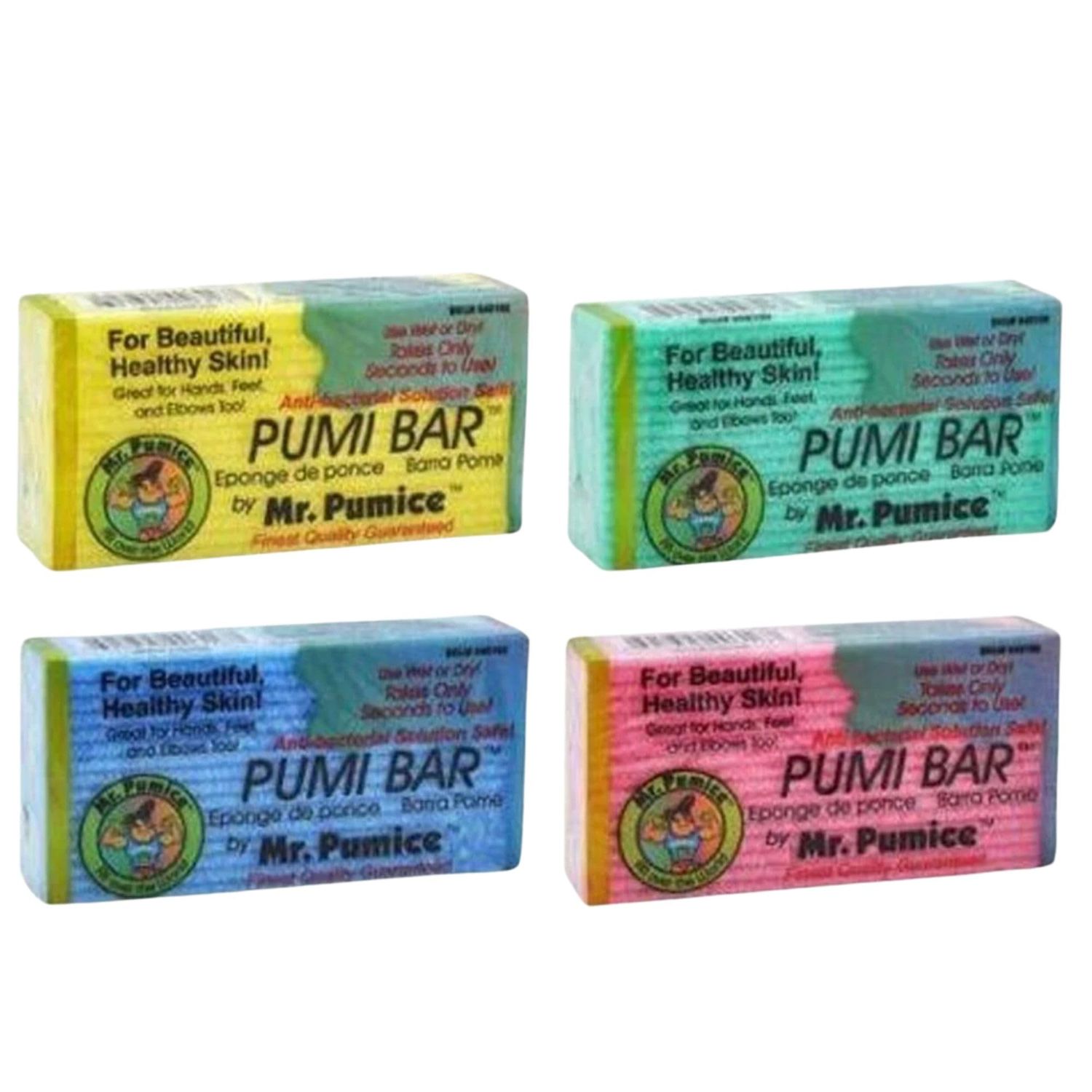 Mr. Pumice Callus Remover PUMI Bar Pedicure Stone &amp; FootHeel Scrubber - Medium Grit (Assorted Colors) 4 Pack