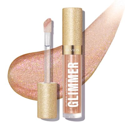 REVLON Super Lustrous Glimmer Gloss, Non-Sticky Lip Gloss, High-Shine Finish, Plant-Based Glitter, 004 Happy Hour, 0.13 fl oz