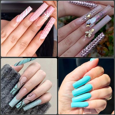 Cycullinyt 240Pcs Square Nail Tips, Long Square Press On Soft Gel x Nails, 12 Sizes Full Cover Acrylic False Nail Tips, for Beginner and Home Salon Diy