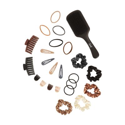 Goody Hair Accessories Kit, Everyday Essentials for Women - Ouchless Damage-free Hair Ties, SlideProof Claw Clips, Snap Clips, Scrunchies, Tanglefix Hair Brush, 51 PC Neutral Color Set, All Hair Types