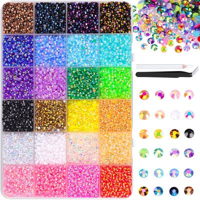 24000Pcs Resin Jelly Rhinestones with Tweezers for Crafting, Mixed-Color 3mm Non Hotfix Flatback Gems, Bedazzling Crystal for DIY Crafts Clothing Tumblers Mugs Shoes Fabric Decor Nail Art Makeup