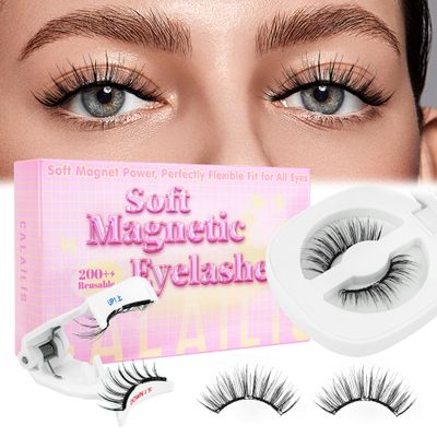 CALAILIS Magnetic Eyelashes with Applicator Soft Magnetic Lashes Natural Look Reusable Magnetic Eyelashes without Eyeliner No Glue Needed Soft Eyelashes Magnetic Lashes for All Day Comfort (RC02)