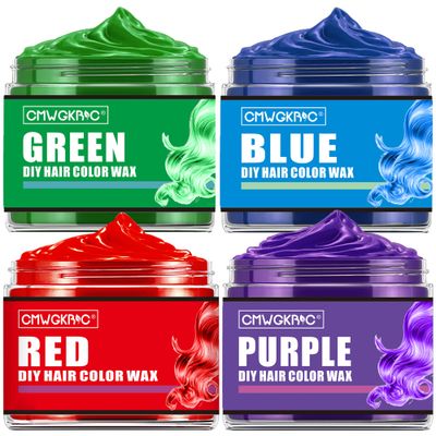 4 Colors Temporary Hair Color for Kids,Valentines Day Gifts for Teens,Girls,Boys,Gifts for Kids,Temporary Hair Dye,Hair Color Spray Green Red Blue Purple Hair Dye Hair Wax Color,Instant Hair Color Wax