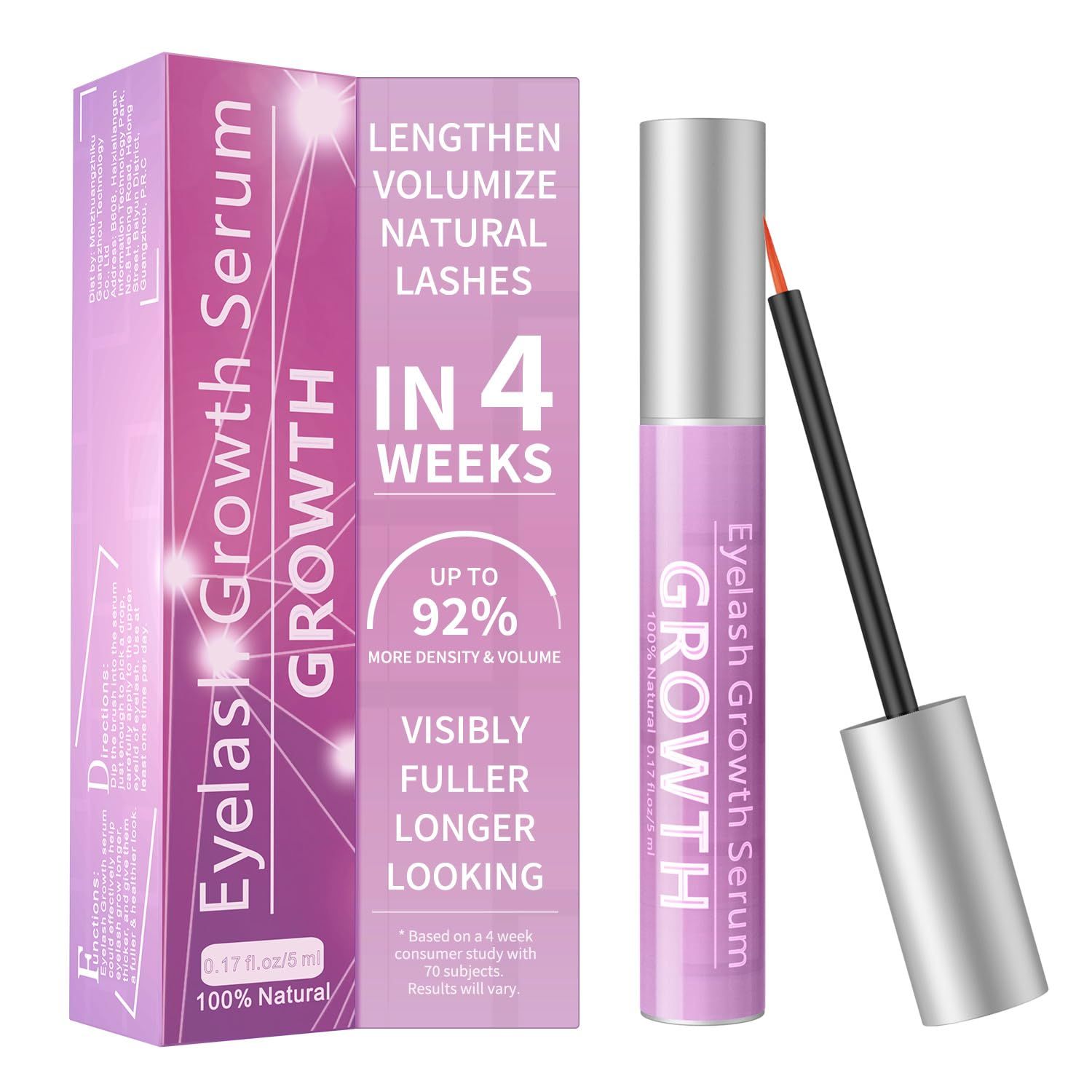 Eyelash Growth Serum Volumizing Lash Serum For Eyelash Growth Longer &amp; Thicker Lash Enhancing Serum With Natural Formula Vegan &amp; Cruelty-Free (5 mL)
