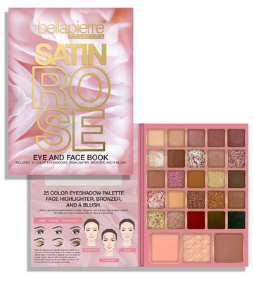 Bellapierre Satin Rose Face &amp; Eye Book Palette | 25 Eyeshadow Shades with Blush, Bronzer, &amp; Highlighter | Non-Toxic &amp; Paraben Free | Vegan &amp; Cruelty-Free