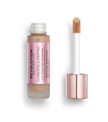 Revolution Beauty, Conceal &amp; Define Foundation, Full Coverage, Long-Lasting Matte Finish, Vegan &amp; Cruelty Free, F10 Medium Skin Tones, 0.8 Fl.Oz.