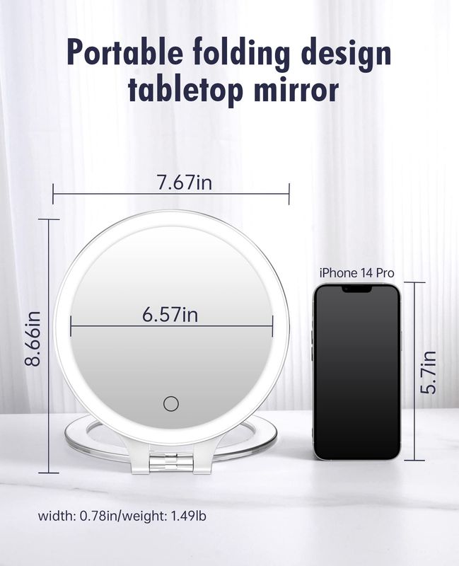 FASCINATE Magnifying Mirror 10X 1X Double Sided Magnification Makeup Vanity Mirror Rechargeable Lighted Mirror with 3 Color Setting Adjustable Rotation LED Vanity Desk Mirror