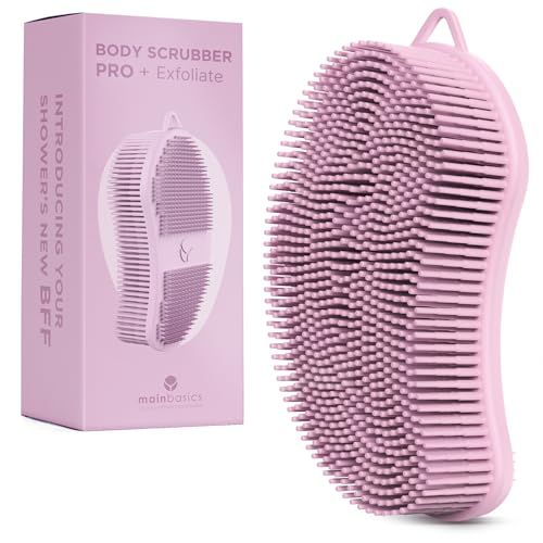 MainBasics Exfoliating Silicone Body Scrubber Pro 2-in-1 Shower Scrubber for Body, Silicone Loofah and Body Exfoliator (Pale Pink, Body  Exfoliate)