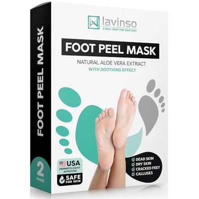 Lavinso Foot Peel Mask for Dry Cracked Feet - 2 Pack Dead Skin Remover Foot Mask for Cracked Feet and Callus - Exfoliating Feet Peeling Mask for Soft Baby Feet, Original Scent
