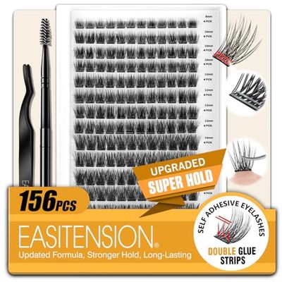 EASITENSION 156 PCS Self Adhesive Eyelashes Clusters Kit Lash Clusters DIY Eyelashes Pre Glued Reusable No Glue Needed No Remover No residue