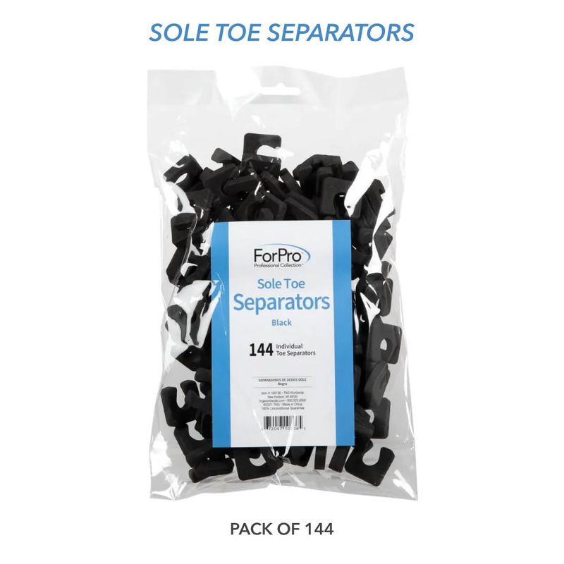 ForPro Sole Toe Separators - Black Luxurious Foam Separators - Individual Toe Separators for Pedicures  144-Count