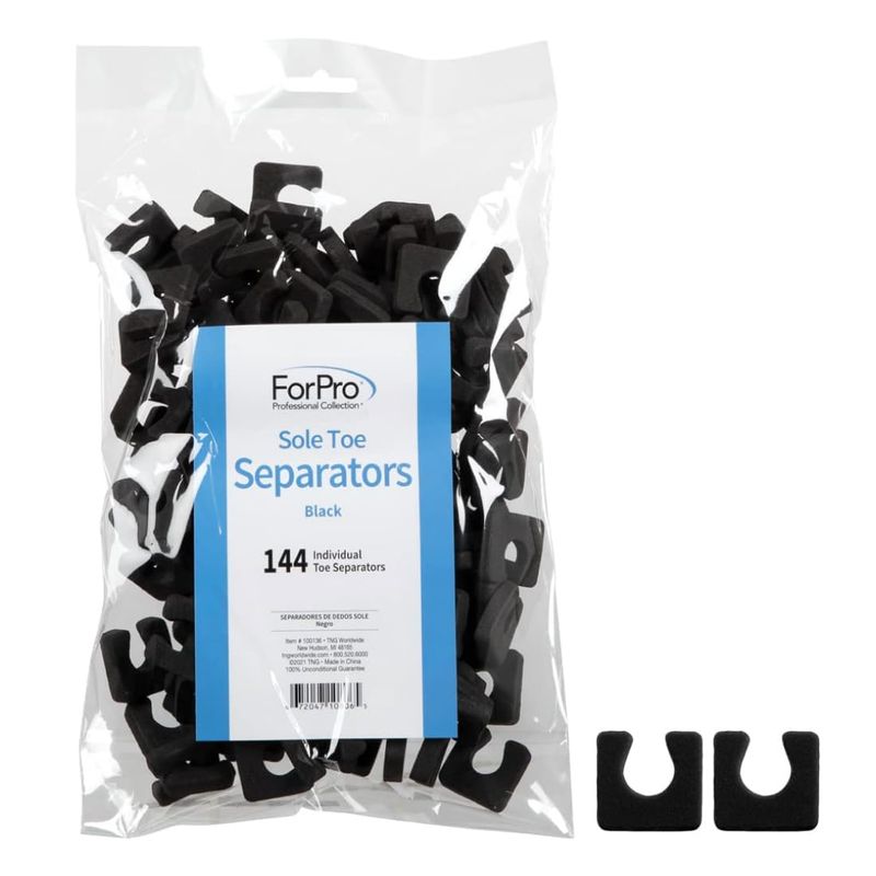 ForPro Sole Toe Separators - Black Luxurious Foam Separators - Individual Toe Separators for Pedicures  144-Count